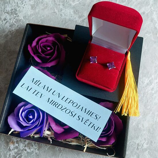 Graduation Gift for Her – Silver Earrings and Soap Flowers
